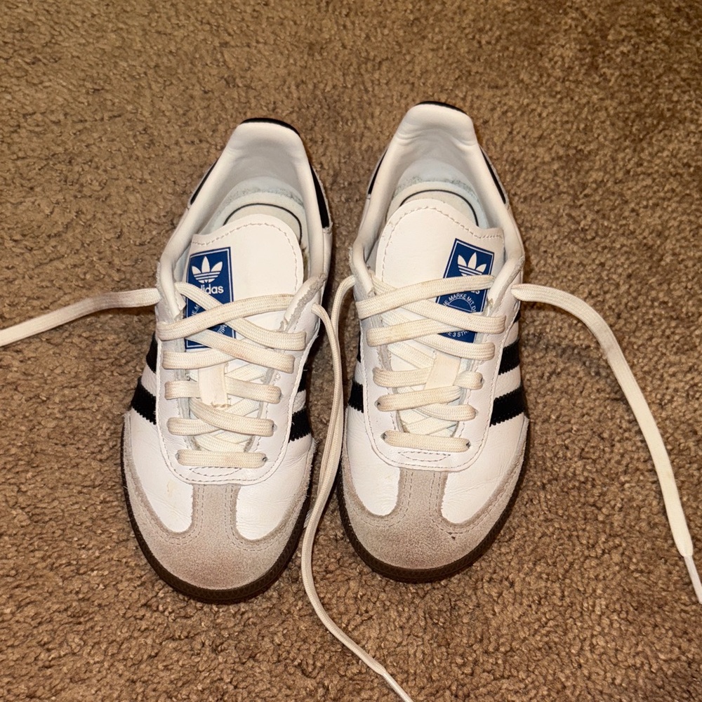 Adidas White and Black Sneakers with Blue Accents
